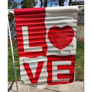 Vintage Love Hearts Red White Valentine's Day Flag Banner 41" x 28"